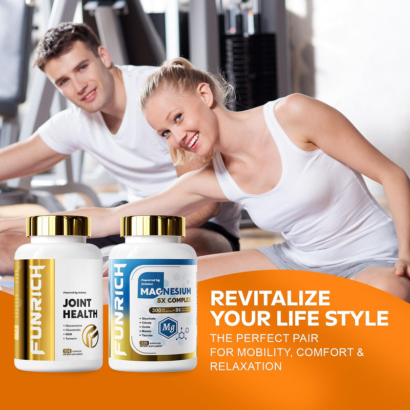 Glucosamine Chondroitin MSM & Magnesium Complex Supplement Set | Glucosamine Complex and Magnesium Complex for Cartilage, Joint Health and Muscle Bone Support- 240 Capsules 120 Count (Pack of 2)