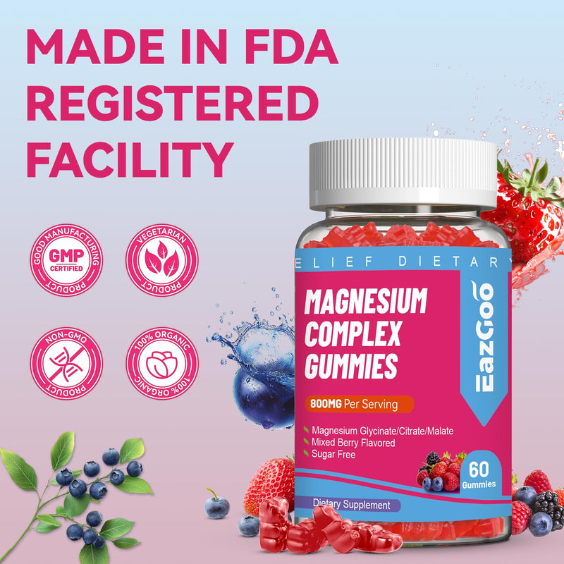 Magnesium Gummies 800mg for Women Men with Vitamin D3, C, B6, B12 & Zinc | 3 Forms of Magnesium (Citrate, Glycinate, Malate), Magnesium Complex Gummies for Muscle, Mood & Energy, Vegan 120 Counts 60 Count (Pack of 2)