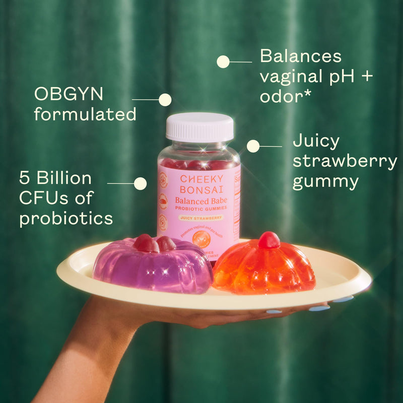 Cheeky Bonsai Balanced Babe Vaginal Probiotic Gummies, 5 Billion CFU, 60 Ct | Supports Healthy pH, Healthy Odor & Flora Support, Juicy Strawberry Flavor