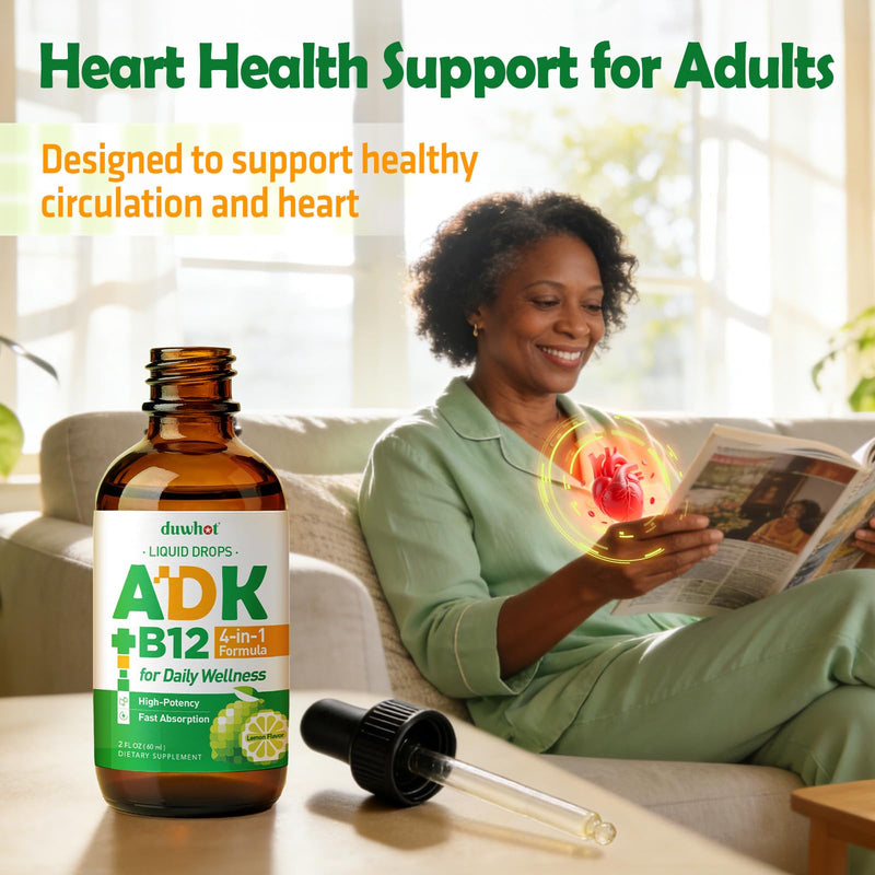 duwhot ADK + Vitamin B12 Liquid Drops, 2 Fl Oz | High Potency Vitamin A D3 K2 5000 IU / 10000 IU, B12 1000 mcg Supplement for Adults, Bone, Calcium Absorption