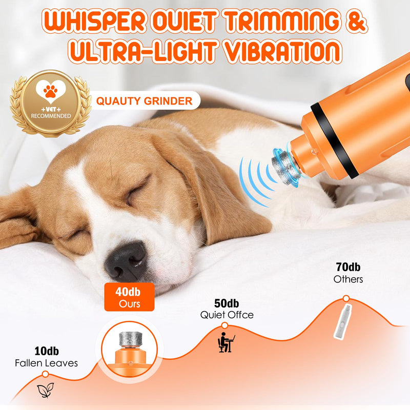 Dog Nail Grinder Electric Powerful 3 Speeds Dog Nail Clippers with Lights Quiet Cat Nail Clipper Painless Care Trimmers Tools for Small Medium Large Dogs and Cats（Orange） Orange - BeesActive Australia