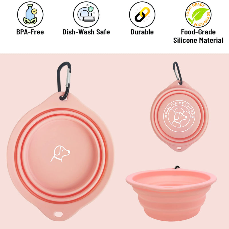2-PACK FUREVER Large Size Collapsible Silicone Portable Dog Water Bowls for Outdoor Travel Camping Walking Hiking Gear Foldable Rubber popup Dish XL size 27oz 800ml Puppy Pet Platos para Perros -PINK BABY PINK - BeesActive Australia
