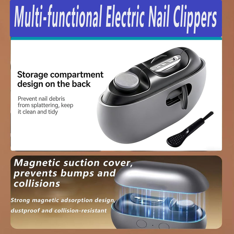 Electric Nail Clippers,3-in-1 Automatic Nail Trimmer, Rechargeable Manicure and Pedicure Set, Suitable for Seniors, Men and Children, Anti-Pinch Design,LED Light,Includes Nail File and Cleaning Brush