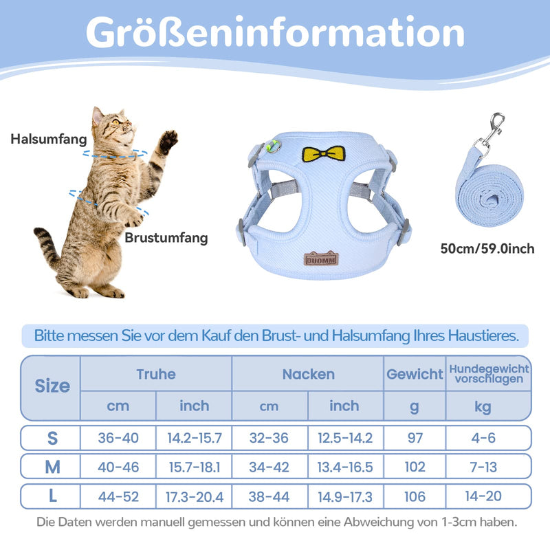 Cat Leash Set for Cats, Polyester Adjustable Cat Harness with Leash, Cat Harness Leash Set, Harness for Cats Escape-Proof for Kittens Dogs (Blue - M) M Blue - BeesActive Australia