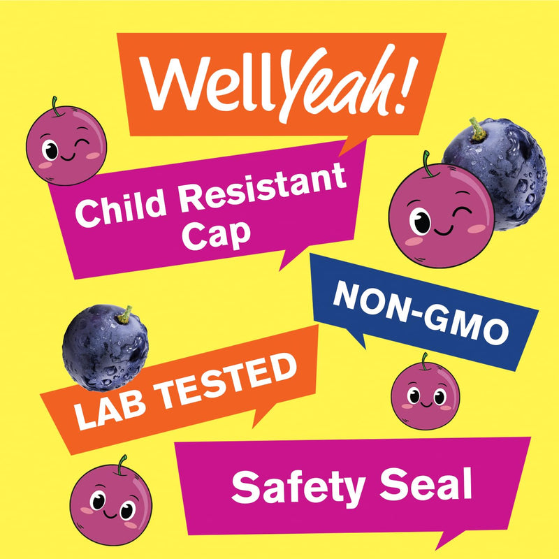 WellYeah Iron Gummies for Kids with Vitamin C - Anemia Support, Red Blood Cell Formation, Energy, and Immunity Support Gummy, Iron Supplements for Kids - GMO Free, Natural Grape Flavor - 60 Count