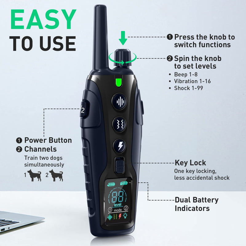 Dog Shock Collar - 4000FT Dog Training Collar with Remote Waterproof e Collar with Flashing Light, Adjustable Pitch Beep(1-8), Vibration(1-16), Safe Shock(1-99), and Keypad Lock Black 1 Pack - BeesActive Australia