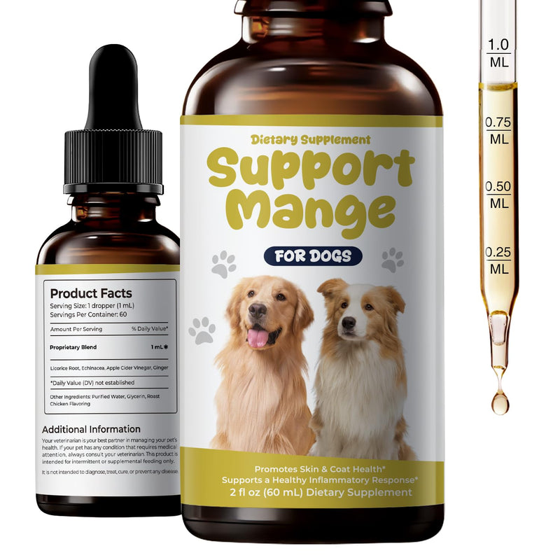 Mange Treatment Dogs, Itchy Skin Relief Drops, Helps Calm Scratching & Support Coat Recovery, Gentle Daily Dog Skin & Coat Support Supplement, 2 fl oz