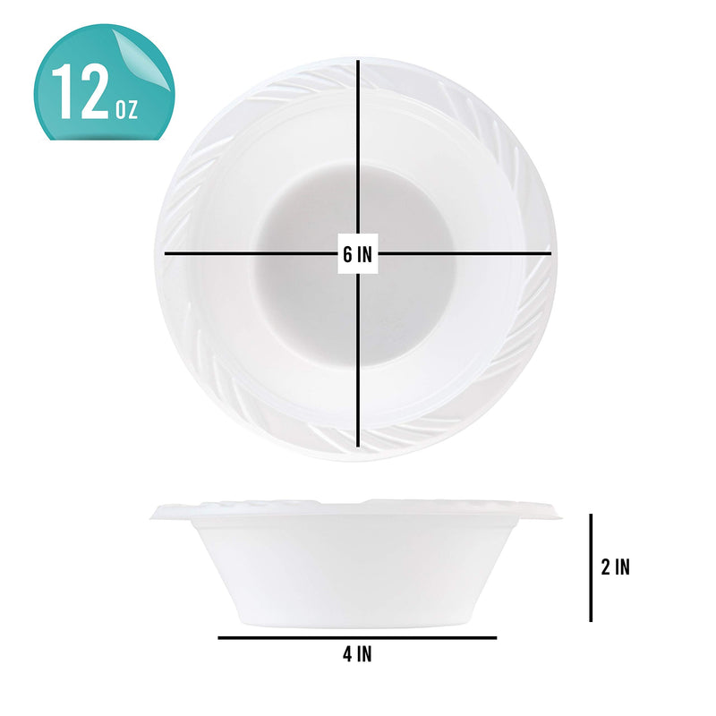 PLASTICPRO 100 Count Disposable 12 ounce White Plastic Soup Bowls 12 oz bowls - BeesActive Australia