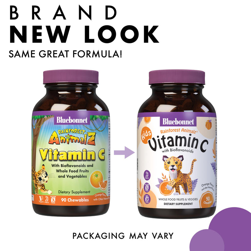 Bluebonnet Nutrition Rainforest Animalz Vitamin C Animal Shape Chewable Tablets, 250mg of Vitamin C, Soy-Free, Gluten-Free, Kosher Certified, Dairy-Free, Vegan, 90 Tablets, 45 Servings, Orange Flavor | Vegan, Kosher Certified, Gluten-Free, Soy-Free, Da...