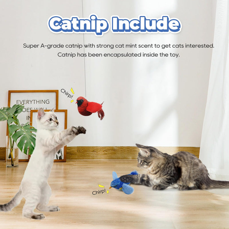 LEWISER Cat Toys Chirping Tit 2 Pcs with Catnip SilverVine, Suitable for Cat Wand Toys, Simulation Bird Design, Interactive Toys for Indoor Kitty Kitten Exercise, Red and Blue Chirping Tits A - BeesActive Australia