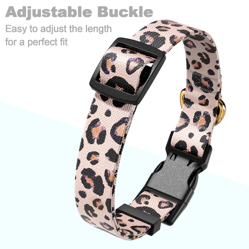 Rnivvi Dog Collar, Personalized Adjustable Dog Collar for Large Dogs, Cute Leopard Puppy Collar for Boy and Girl Dogs, Soft Heavy Duty Pet Collars with Quick Release Buckle for Walking Running, Pink Pink Leopard L (Neck 16-24", Width 1") - BeesActive Australia