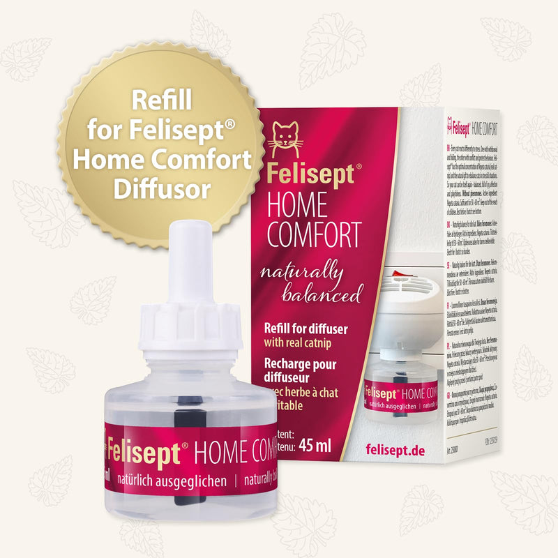Felisept Home Comfort Cat Calming Refill 45ml - With natural catnip & no pheromone cat - Cat plug in calmer - Reduce undesirable behaviour & stress Home Refill Bottle