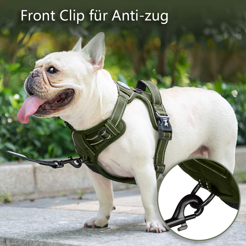 PoyPet No-Pull Dog Harness, Reflective Dog Harness for Non-Choking Dogs, Adjustable Soft Padded Pet Vest with Easy Control Handle for Medium Dogs (Army Green, M) Army Green - BeesActive Australia