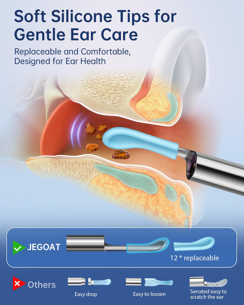 Ear Wax Removal, Ear Wax Removal Tool Camera with 1296P HD Camera and 6 LED Lights, Ear Cleaner with 10 Ear Pick, Upgraded Ear Wax Removal Kit for iOS and Android, Black Jet Black - BeesActive Australia