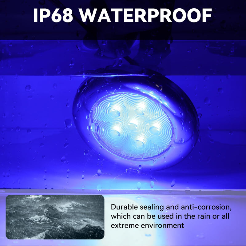 Boat Courtesy Lights, IP68 Waterproof Boat Interior Lights, Marine Navigation Stern Courtesy Night Fishing Lighting, Stainless Steel Marine LED Lighting for Pontoon Bass Sailboat(4PCS Blue)