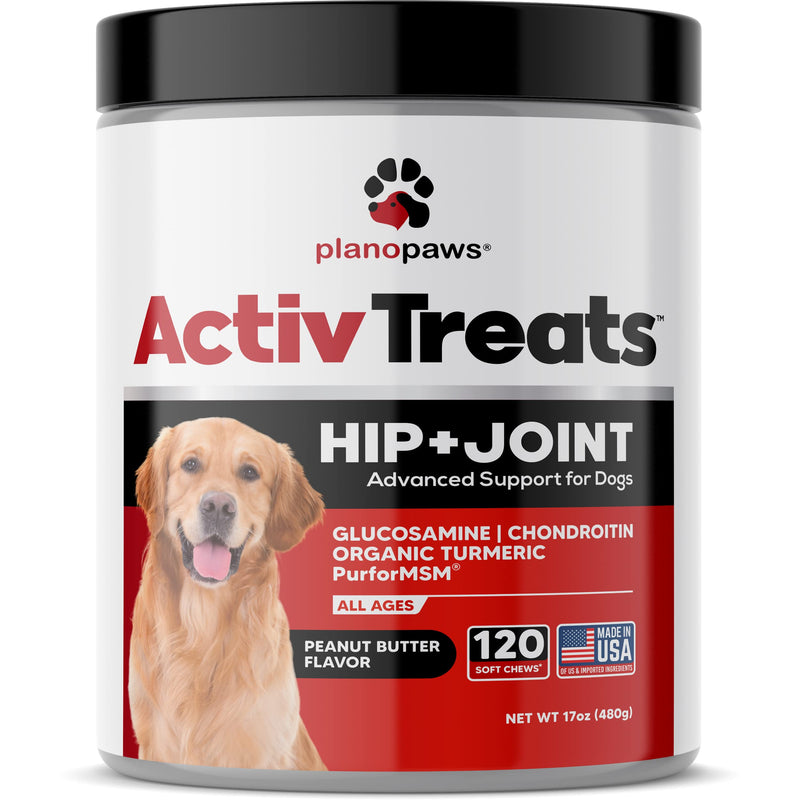 Glucosamine for Dogs Hip and Joint Supplement - Safe Joint Support for Dogs - Dog Joint Supplement with Glucosamine Chondroitin MSM Turmeric for Dogs - 120 Joint Care Chews for Dogs ActivTreats Peanut Butter - PawsPlanet Australia
