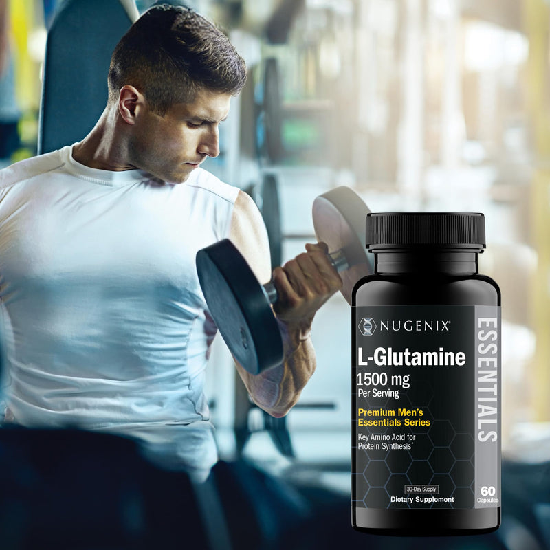 Nugenix Essentials L-Glutamine, 1500mg 100% Botanical L-Glutamine Amino Acid, Protein Synthesis, Supports Cellular Function, 60 Capsules 60 Count (Pack of 1)