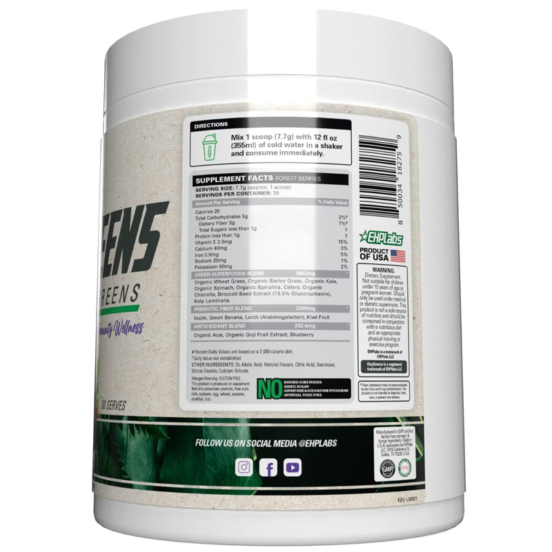 EHP Labs OxyGreens Super Greens Powder ‚Äì Daily Greens & Superfood Supplement with Spirulina, Chlorella, Prebiotics, Digestive Enzymes, Antioxidants ‚Äì 30 Servings (Forest Berries) Forest Berries 30 Servings (Pack of 1) - BeesActive Australia