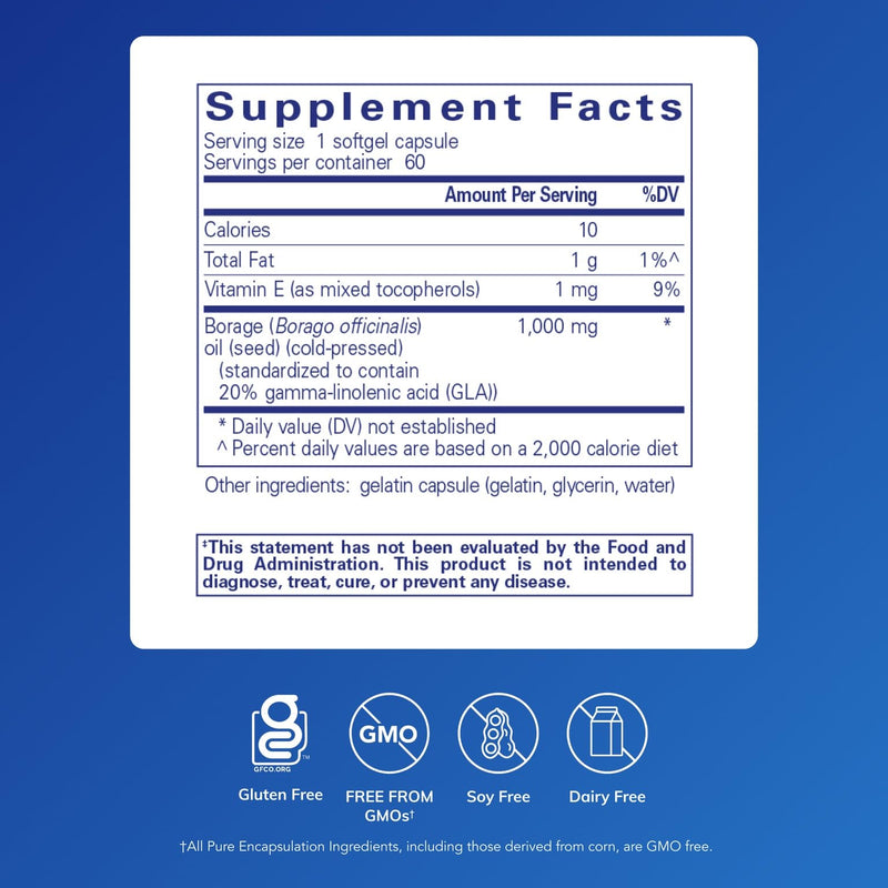 Pure Encapsulations Borage Oil, 60 Softgel Capsules | Hypoallergenic Dietary Supplement, Supports Joint Health, Skin Health, and Immune Health* 60 Count (Pack of 1)
