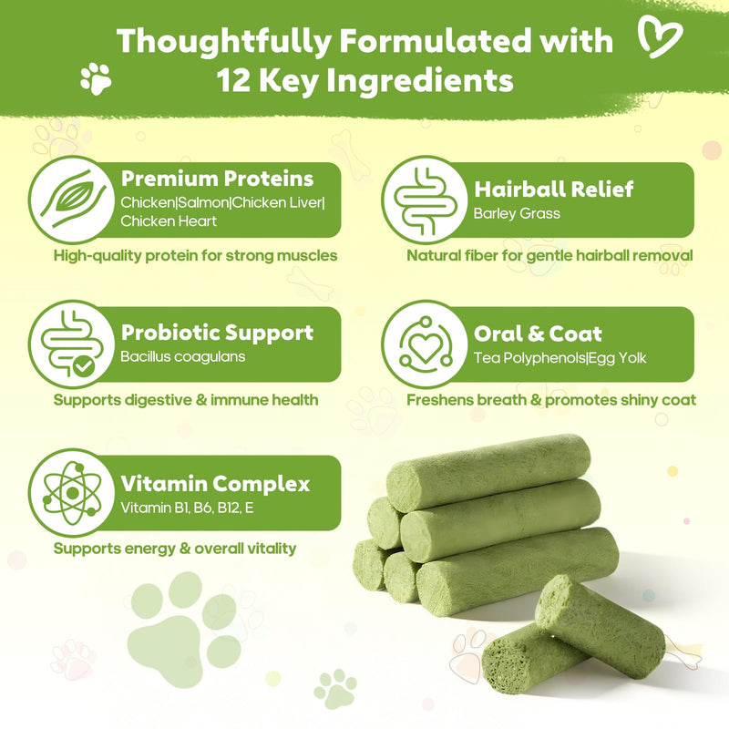 3.53oz Cat Grass Sticks for Indoor Cats Freeze-Dried Cat Grass Teething Treats for Hairball Control, Gut Health & Dental Care Natural Chicken Kitten Crunchy Training Snacks 3.53 Ounce (Pack of 1)