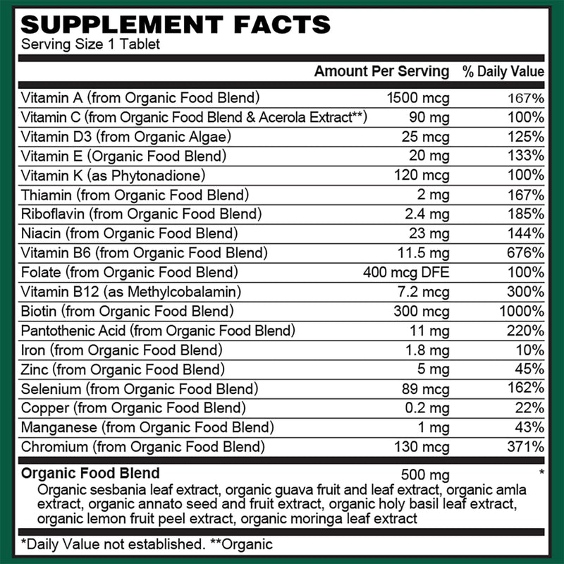 PlantFusion Organic Multivitamin for Men - One Daily Whole Food Blend Men's Multivitamin - Vegan, Non-GMO, Gluten Free & Dairy Free - 30 Tablets (1 Month Supply) 30 Count (Pack of 1)