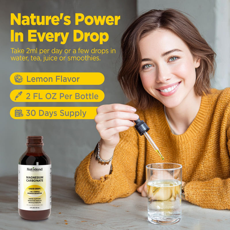 Magnesium Carbonate 500mg Liquid Drops, High Absorption Supplement with Vitamin C, D3, K2, B6, B12, Zinc for Digestive System Health, Nerve & Muscle Function, Vegan, Non-GMO, Lemon Flavor, 2 FL OZ