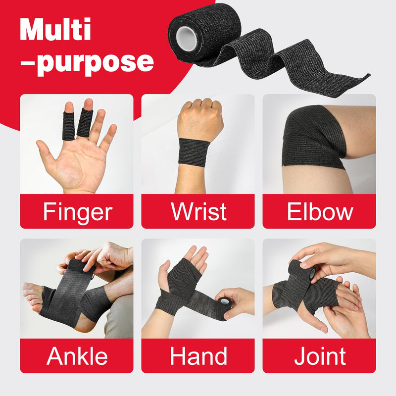 AZEN 40 Pack Self Adhesive Bandage Wrap Black, 2" X 5 Yards Black Athletic Tape, Vet Wrap, Tattoo Grip Tape Wrap，Ankle Tape, Cohesive Bandage Wrap 2IN - 40Pack - BeesActive Australia