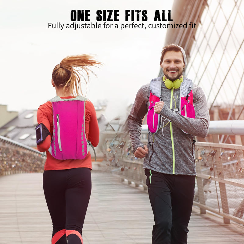 NONSAR Running Vest for Men Women, Running Vest Backpack, Lightweight Pack with 500ml Soft Flask, Adjustable Chest Straps and Reflective Running Hydration Vest for Running Hiking Cycling Camping Pink