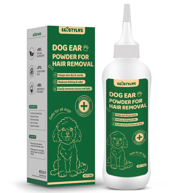 Dog Ear Powder for Hair Removal 30g – Gentle Zinc Oxide Ear Hair Removal Powder for Cleaner Ear Care, Moisture Absorption, Better Grip & Easy Grooming for Poodles, Schnauzers, Bichons and More 1 Pack