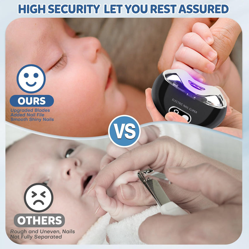 Electric Nail Clipper & Nail File - Baby Electric Nail File with Automatic Trimmer with LED Light - USB Rechargeable Electric Nail Clipper with Built-in Storage for Baby, Kids, Adults, Seniors