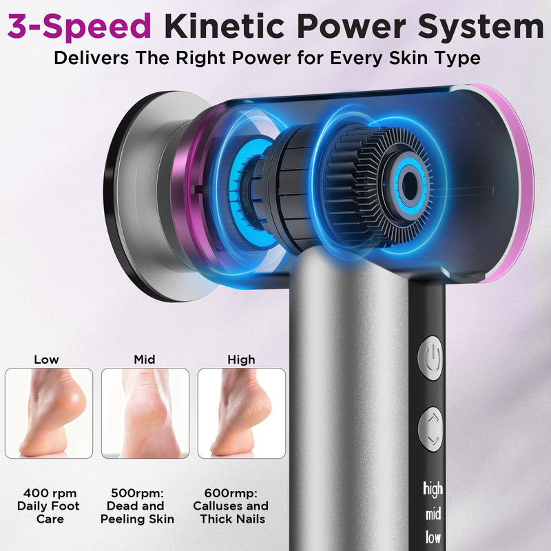 Electric Foot Callus Remover, Apply Oil,Foot SPA, Foot File,Reusable Nano-Glass Head, Ergonomic Premium Aluminum Callus Remover for feet, Rechargeable Pedicure Tools for Feet,Gifts for Men Women sliver - BeesActive Australia