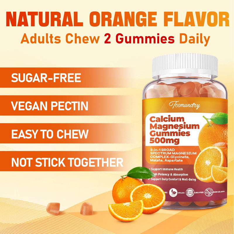 Calcium Magnesium Supplement Gummies for Adults: Calcium Citrate 600 mg with Vitamin D3 & K2 for Women Men - Supports B0ne Strength, Better Zzz, Muscles, Energy & Immune (60 Count) 60 Count