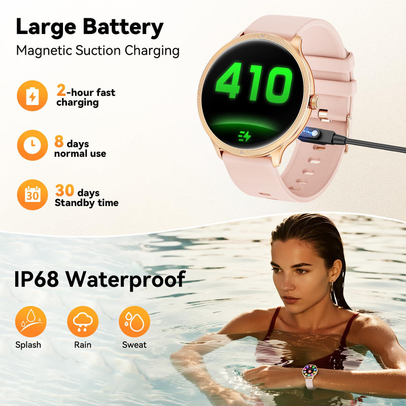 Smart Watch, 1.75" AMOLED Smartwatch for Men Women(Answer/Make Call), Fitness Activity Tracker Heart Rate/Sleep Monitor/Pedometer, IP68 Waterproof, 100+ Sport Modes Smart Watches for Android iPhone Pink - BeesActive Australia