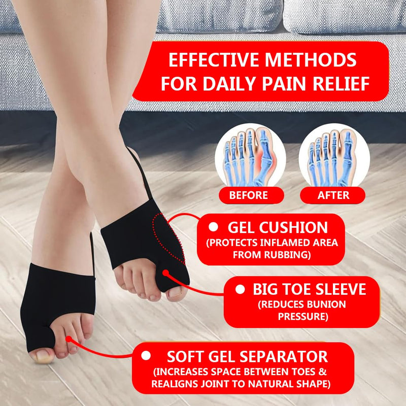 2PCS Bunion Corrector for Women & Men,Big Toe Separators-Bunion Splint-Bunion Pads-Hammer Toes Straightener-Toes Spacers Pain Relief, Comfortable & Breathable for Day/Night Black - BeesActive Australia