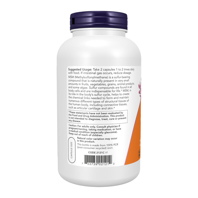 NOW Supplements, MSM (Methylsulfonylmethane) 1,000 mg, Joint Health*, 240 Veg Capsules 240 Count (Pack of 1)