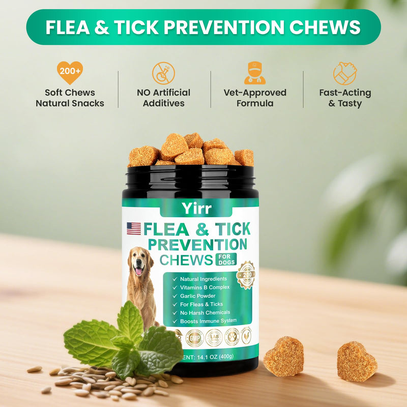 Flea and Tick Prevention for Dogs Chewable, 200 Natural Soft Chews Oral Flea and Tick Supplement for Dogs Puppies, All Breeds & Sizes - Chicken Flavor 200 Soft Chews
