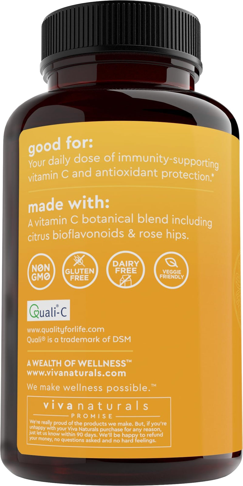 Viva Naturals Vitamin C, 1000 mg, 250 Vegetarian Capsules – with Citrus Bioflavonoids & Rose HIPS, Non-GMO for Immune Support & Antioxidant Protection 250 Count (Pack of 1)