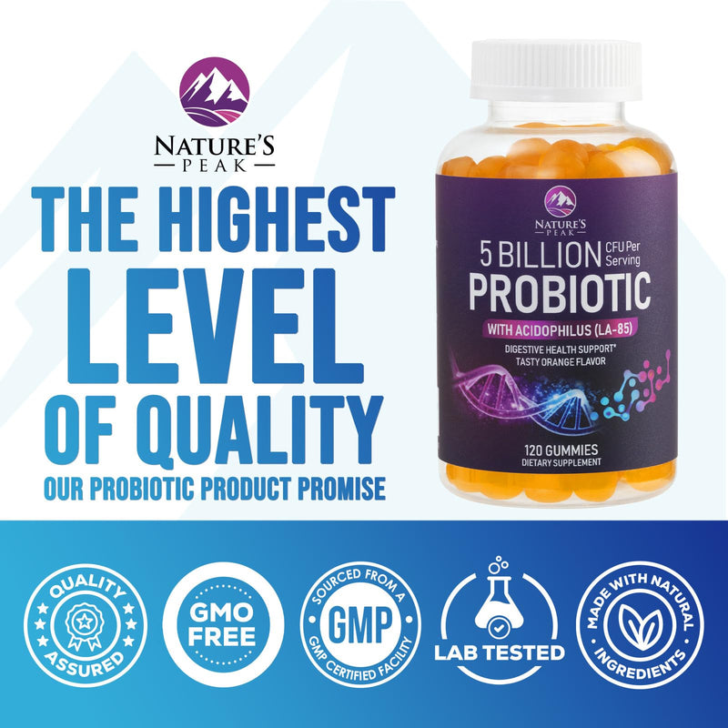 Probiotic Gummies - 6 Premium Probiotic Strains - Daily Gut Health Pro Biotic Gummy Supplement for Women, Men & Teens, Natural Digestive Health Support, “Good” Gut & Immune Support - 120 Gummies 120 Count (Pack of 1)