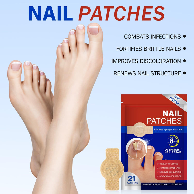 Toenail Treatment Extra Strength, Nail Repair Patches, 8 Hours Overnight Renewal for Thick, Brittle and Discolored Toe Nail, Repair & Strengthen Damaged Foot Nails, 2 Pack (42 Pcs) 1 Count (Pack of 42)