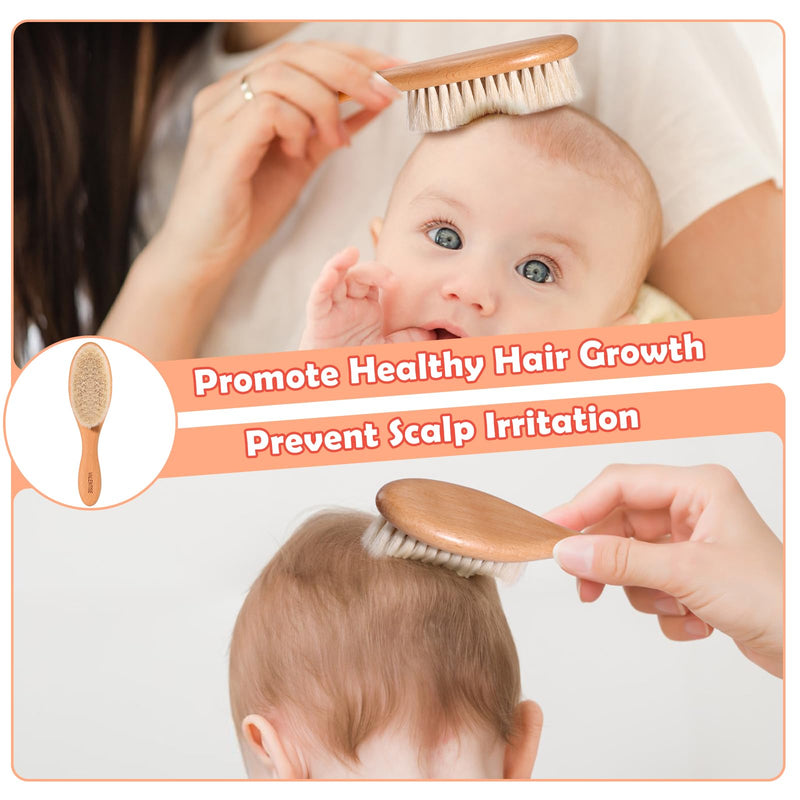 Baby Hair Bush and Comb Set,Baby Hair Brush with Soft Goat Bristle and Wood Comb Set,Wooden Baby Brush Set for Newborns & Toddlers,Good for Cradle Cap Brush - BeesActive Australia