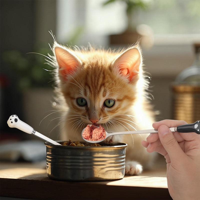 4 PCS Dog Food Scoop Cute Pet Can Spoon Stainless Steel Wet Cat Food Storage Long Handle Claw Ladle Portable Small Feeder Scoop for Dog Cat Feed Canned (White Black) - BeesActive Australia