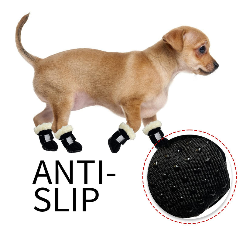 Dog Boots, Fleece Dog Shoes for Small Dogs, Anti-Slip Sole Dog Boots & Paw Protectors, Dog Winter Snow Booties for Outdoor Walking Running Black M (< 6.5 lbs) - BeesActive Australia