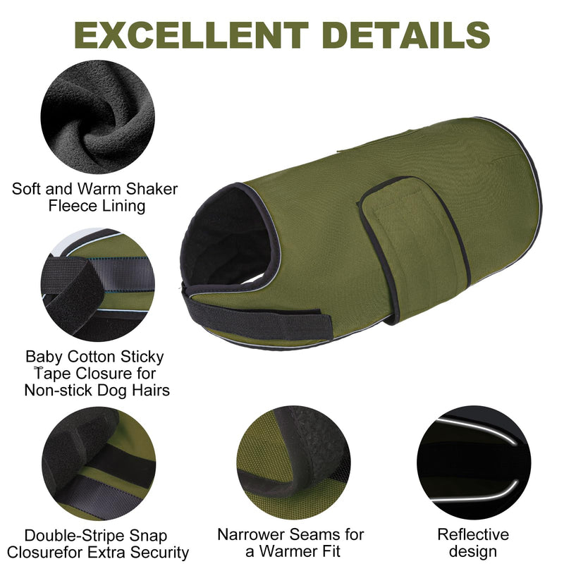 BEAUTYZOO Reflective Dog Winter Coat for Small Medium Large Great Dane Dogs,Winter Dog Jacket with Fleece Lining Dog Cold Weather Coat,Oxford Canvas Waterproof Windproof Dog Clothes,Easy Wear Dog Vest XL(Chest Girth 34"-45", Back 24", Neck 24"-29") Green - BeesActive Australia