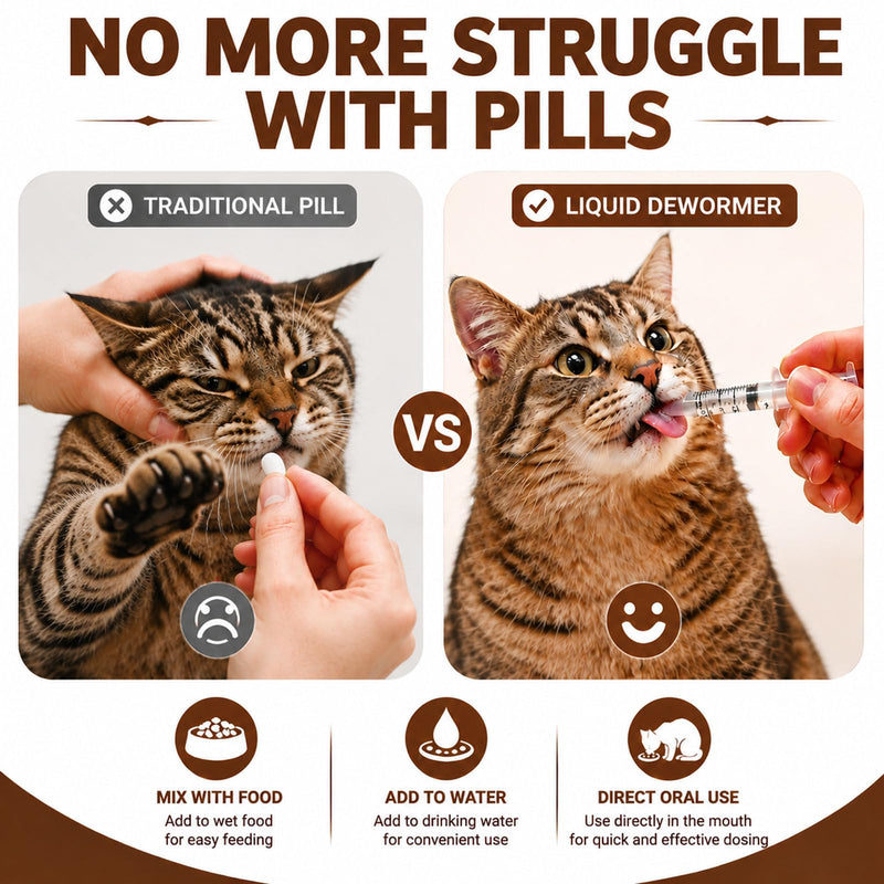 Cat Dewormer Liquid Broad Spectrum Treatment for Tapeworms, Roundworms & Hookworms with Praziquantel & Pyrantel Pamoate, 120ml