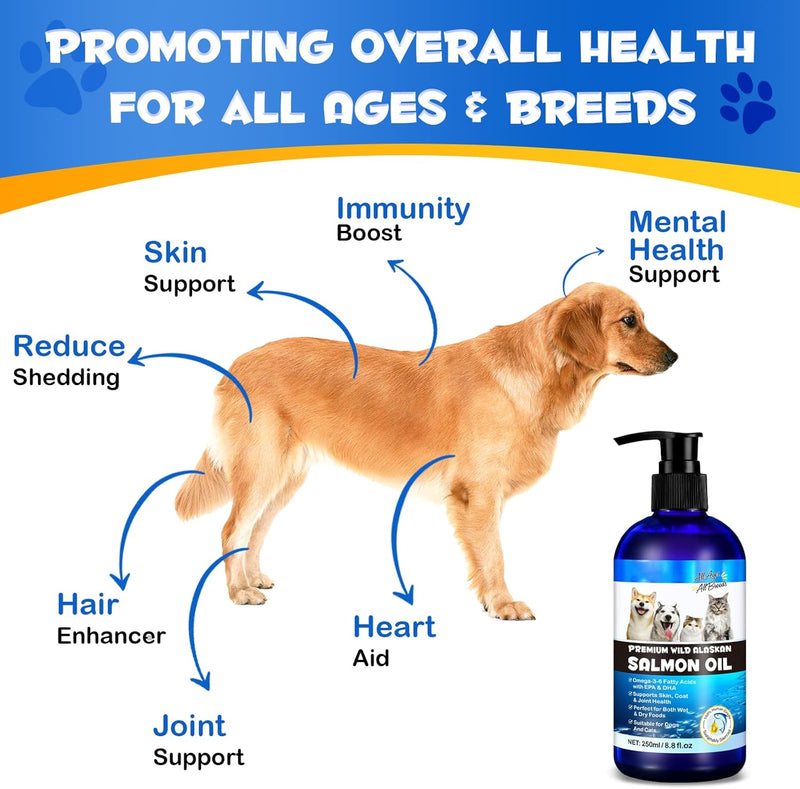 Alaskan Salmon Oil for Dogs, Omega 3 Fish Oil with Natural EPA+DHA Fatty Acids for Skin, Joints, Coat Health, Dog Skin and Coat Fish Oil Liquid Supplement, All Ages All Breeds 8.8fl.oz. - BeesActive Australia