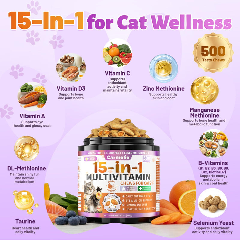 Cat Vitamins & Calming Treats, Cat Multivitamin & Calming Support with Taurine, Melatonin, L-Theanine for Stress, Mood, Skin, Immunity & Daily Wellness, Chicken & Krill Flavor