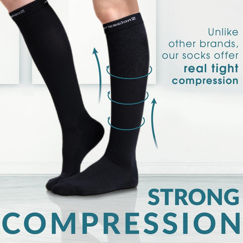 CompressionZ 30-40 mmHg Knee High Compression Socks Men & Women | Support Stockings for Travel, Nurses and Athletes Large Black: 2 Pack - BeesActive Australia