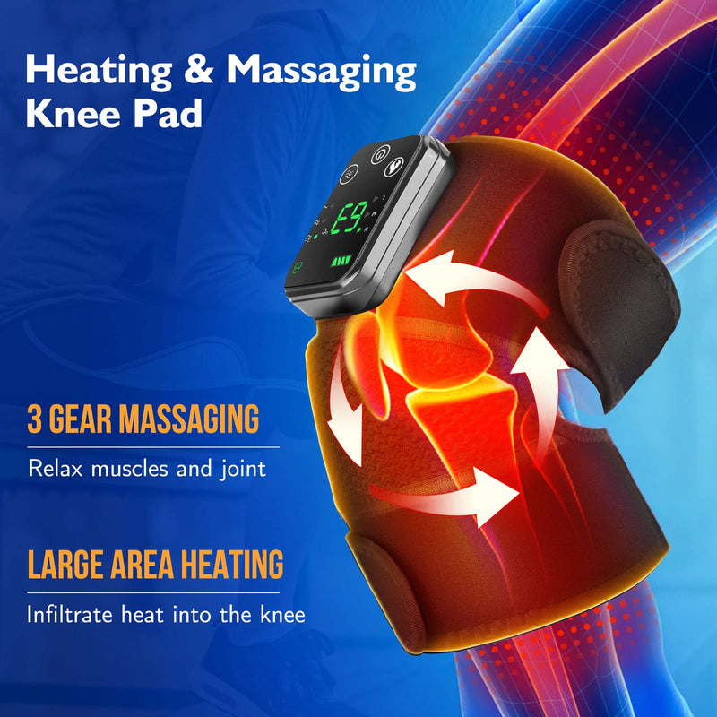 Cordless Heated Knee Massager, Knee Heating Pad for Knee Pain Relief, FSA Eligible HSA, Heated Knee Brace Wrap, Heat & Massage, Joint & Arthritis Comfort Dark Black