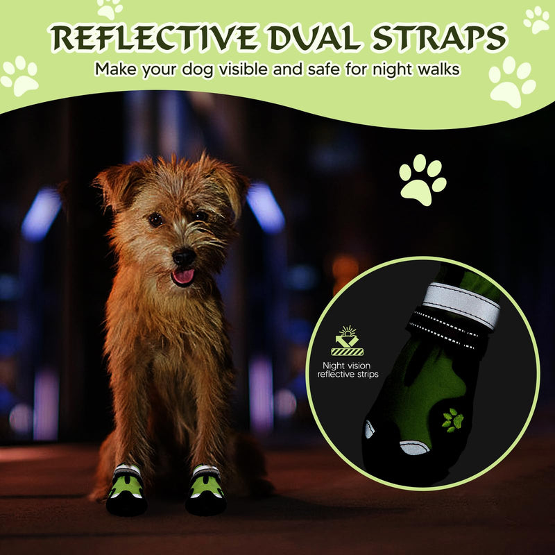 Dog Shoes, Dog Shoes for Medium Dogs, Anti Slip Dog Boots & Paw Protectors for Winter Snowy and Summer Hot Pavement, 4 Pack Dog Booties Waterproof for Medium Size Dogs with Green (Size 5) Size 5: 2.4''x2.8''(W*L) - BeesActive Australia