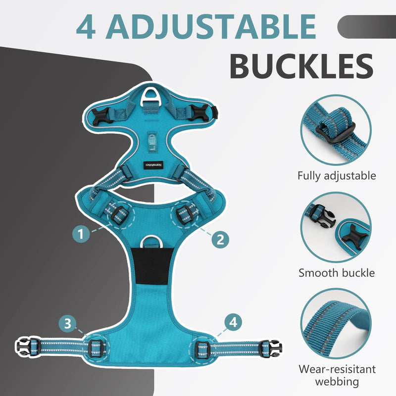No Pull Dog Harness, Reflective Soft Breathable Mesh Oxford Harness for Dogs, 2 Metal Rings & 4 adjustable buckles Pet Vest Easy Control Handle for Training and Walking (Blue, XS) Blue - BeesActive Australia
